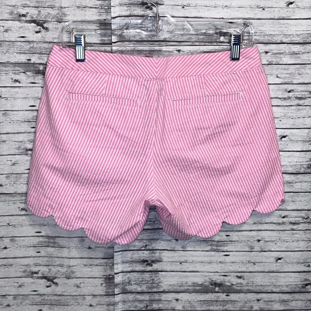 Lilly Pulitzer Buttercup Scalloped Hem Shorts Yarn Dyed Stripe Seersucker